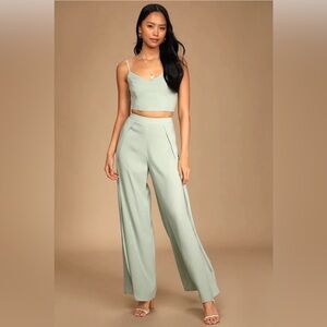 Lulus Out Tonight Two Piece Sage Green Jumpsuit